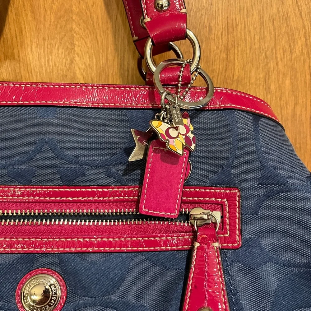 COACH Navy and Pink Purse with Charms - Picture 3 of 9